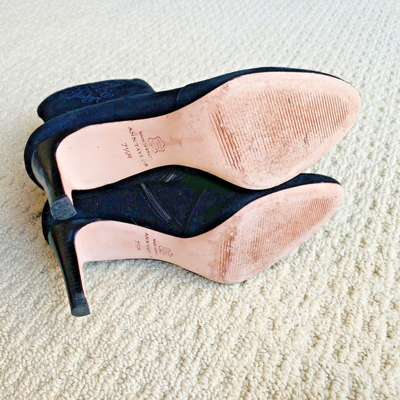 Ann Taylor Black Suede Boots High Heel Mid-Calf Soutache Embroidery  Zip US 7.5M - Picture 10 of 10